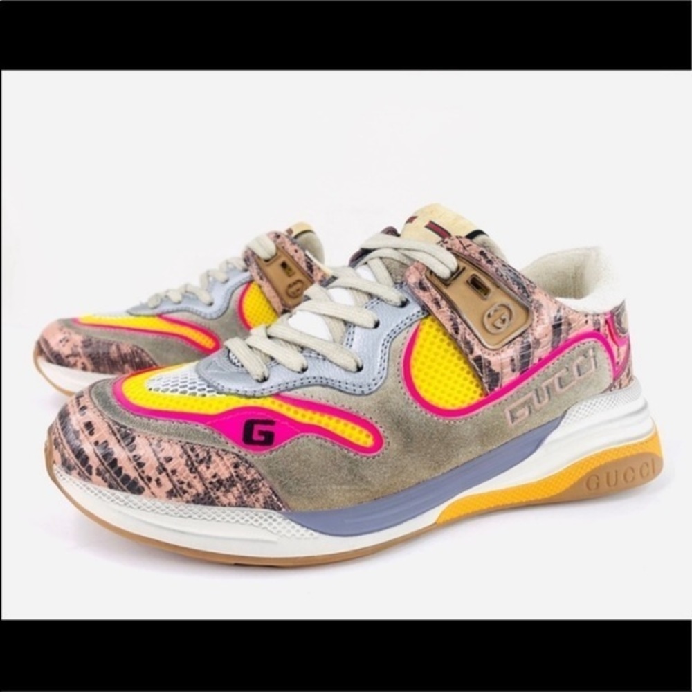GUCCI Ultrapace Ace Snake Leather Distressed Suede 592348 Women Sneakers…